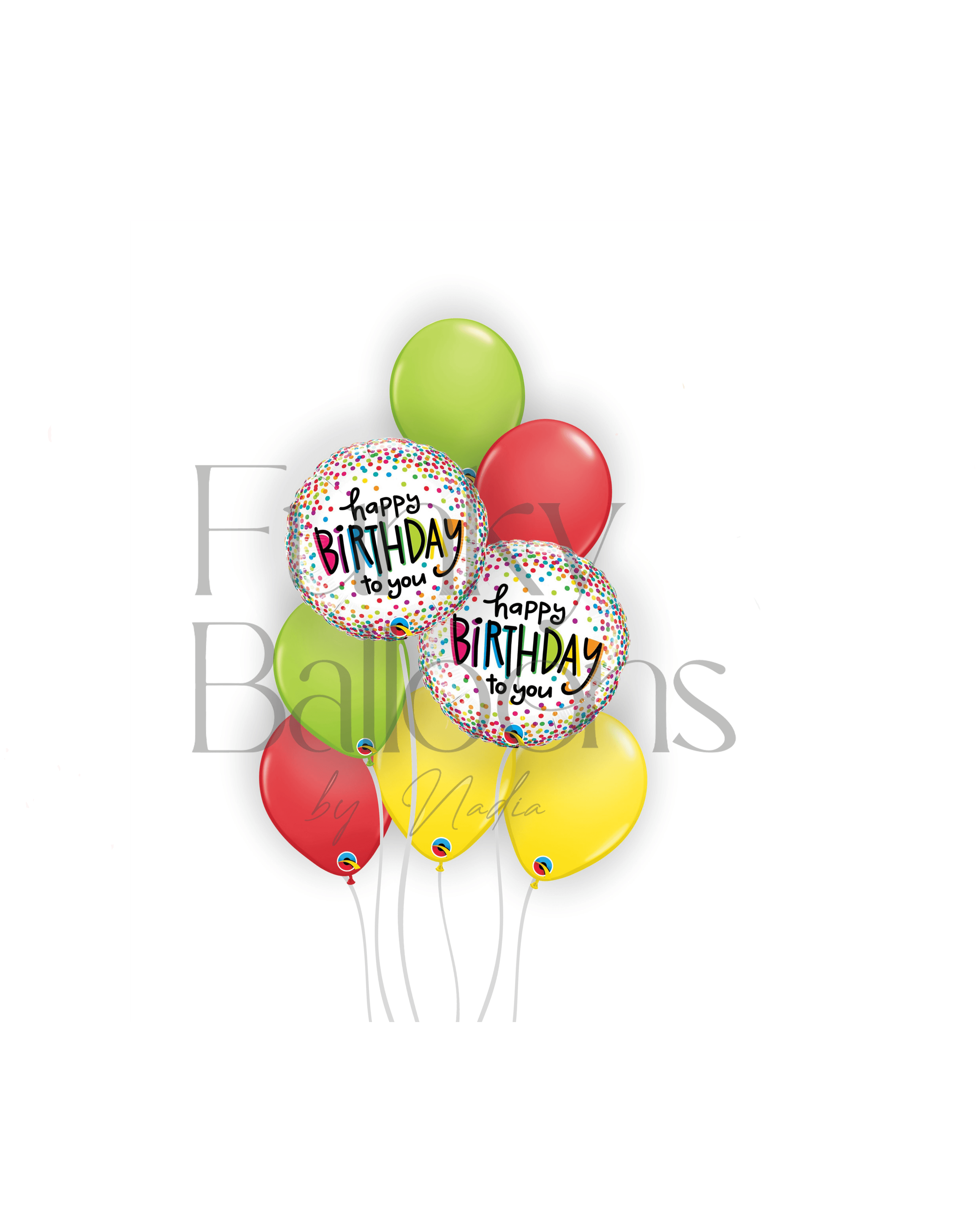 Happy Birthday - Yellow, Green & Red Balloons