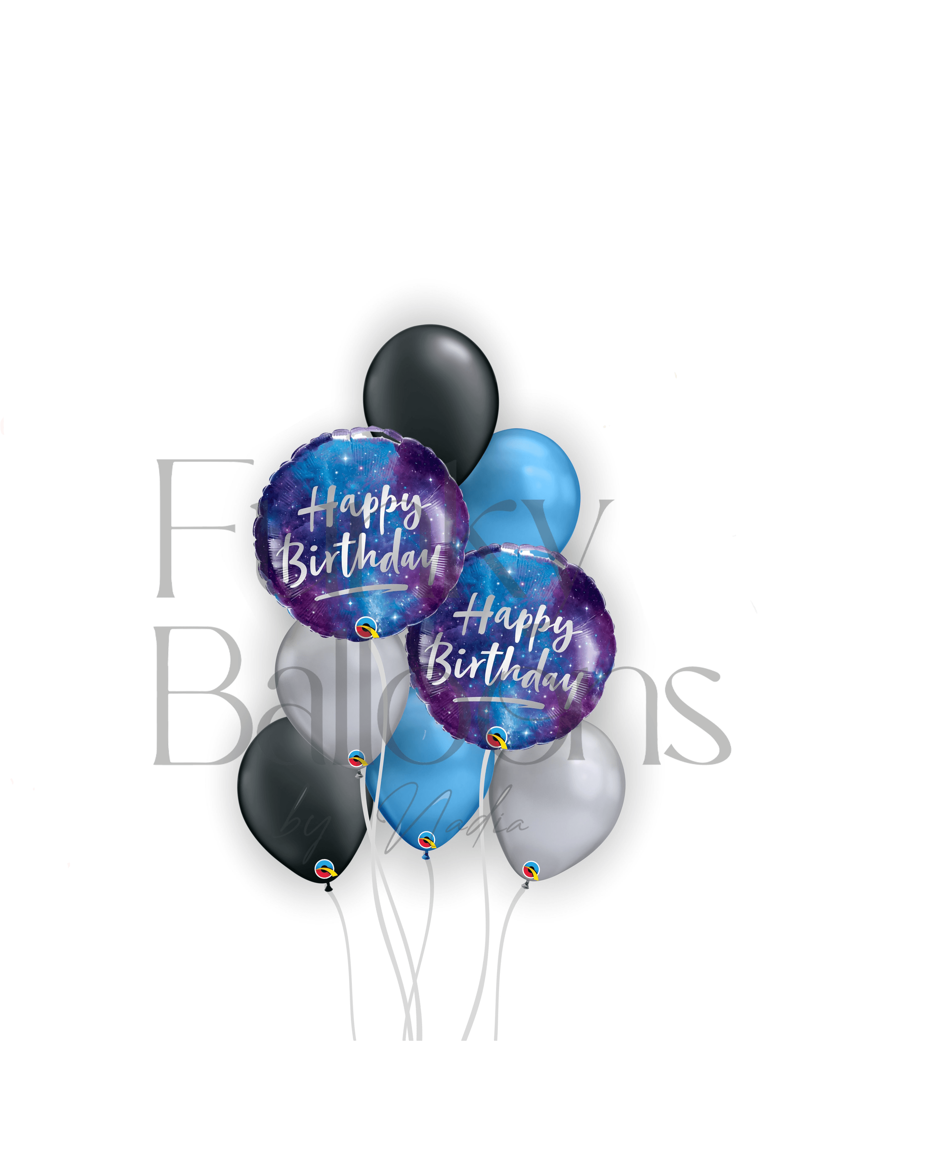 Happy Birthday - Black, Silver & Blue Balloons