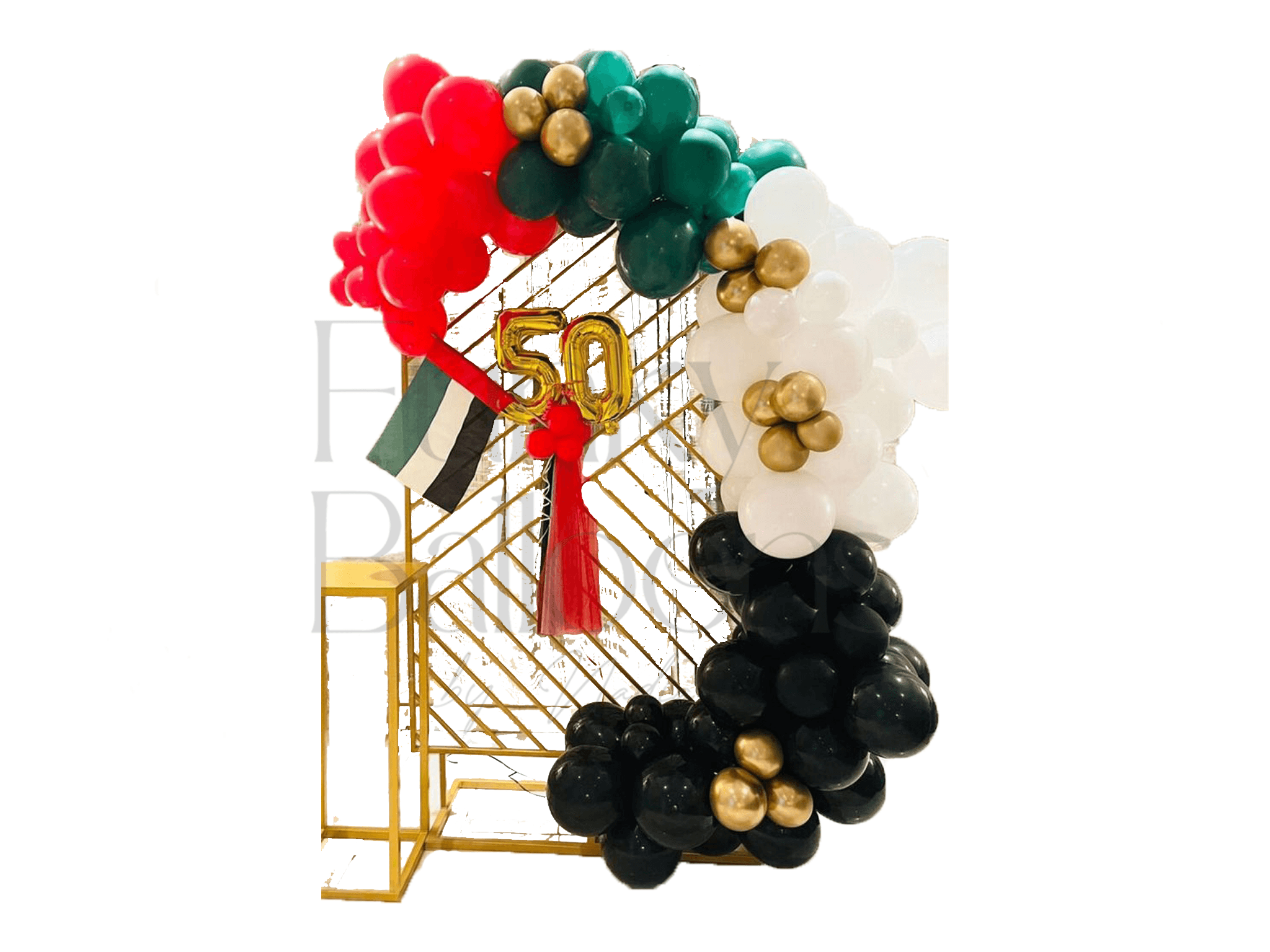 National Day Organic Half Arch with Gold Numbers