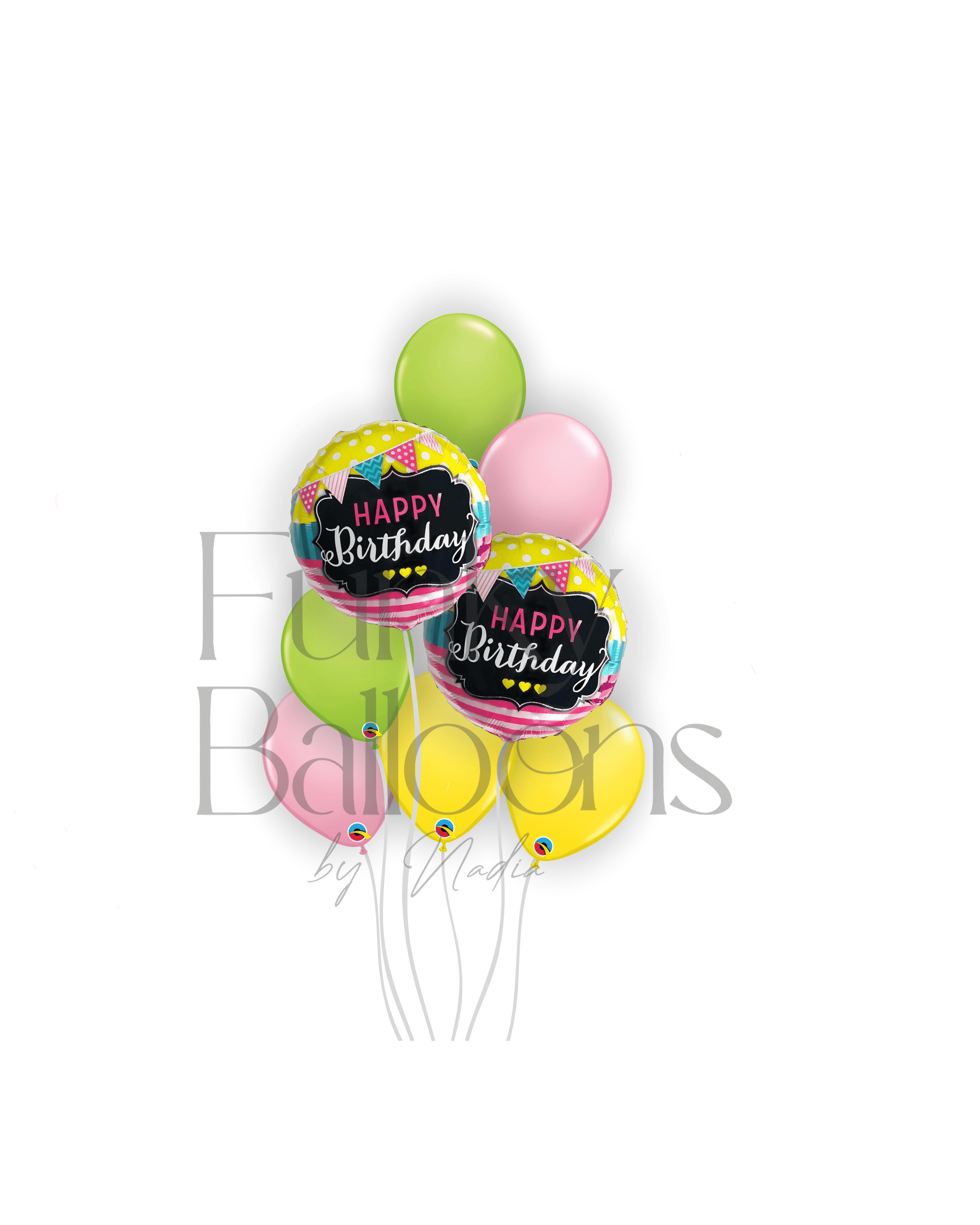 Happy Birthday - Green, Yellow & Pink Balloons