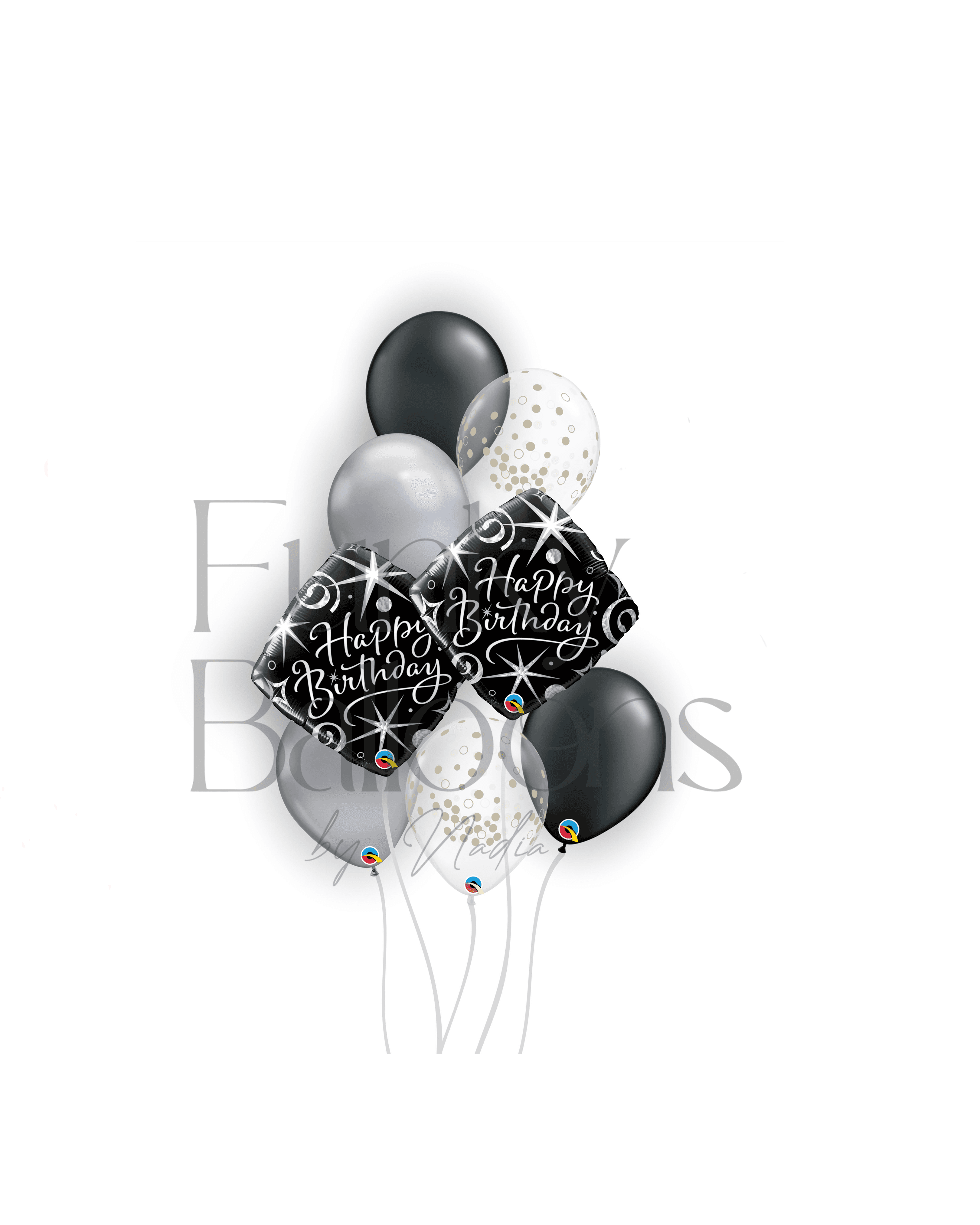 Happy Birthday - Black & Silver Balloons